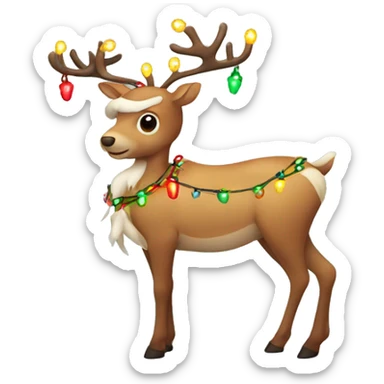 reindeer with christmas lights wrapped around it sticker
