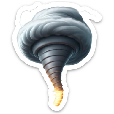 Cinematic Realistic Tornado Emoji, Spiraling fiercely, with dark swirling clouds that twist and stretch downward in a funnel shape. The winds whip up debris as the tornado roars across the landscape, leaving a trail of awe and fear. Soft glowing outline, capturing the essence of wild force and unpredictable power in a mighty tornado! sticker