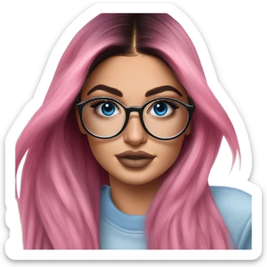 Photo Realistic kylie jenner stylish pink hair BLUE eyes and glasses posing  sticker