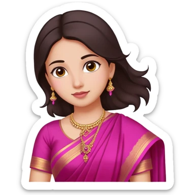 girl with light wheatish skin, dark brown hair, wearing dark pink saree sticker