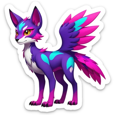 Neon-colored multi-colored edgy badass cool Falvie-Fionbri-creature-fursona, full body, with random markings sticker