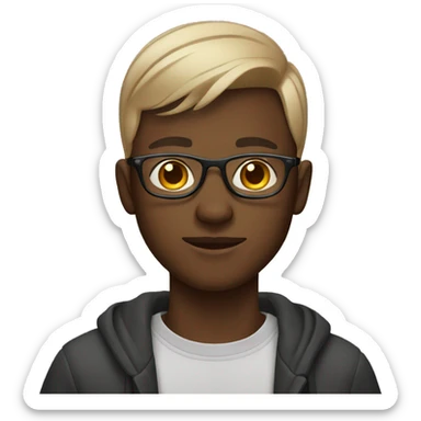 20-year-old boy, dark-skinned, wearing glasses, shaved hair with cell phone in hand  sticker