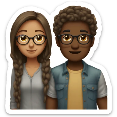 Two best friends boy and girl both are brown skin tone the boy a bit darker with glasses on  sticker