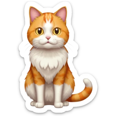 full body colourful calico tabby cat with skinny head and fat body with an anxious face sticker