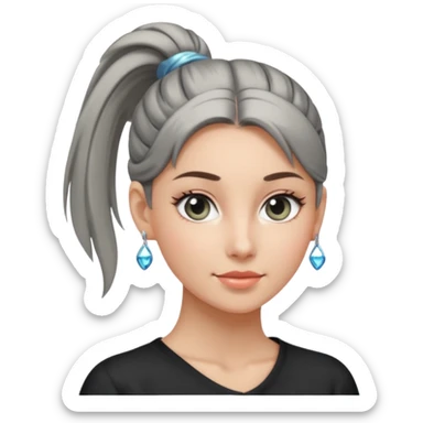 A cool woman with her hair tied in a ponytail, sparkling gray eyes, and smooth, fair skin; very beautiful. sticker