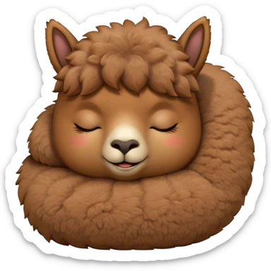 Meme-Worthy Cute Sleeping Brown Alpaca Portrait Emoji, Head resting peacefully with a contented smile, showcasing a delightfully sturdy build and a luxuriously soft brown fleece, eyes shut in a serene nap, Simplified yet hilariously adorable features, highly detailed, glowing with a soft, drowsy light, high shine, relaxed and utterly lovable, stylized with an air of playful laziness, bright and heartwarming, soft glowing outline, capturing the essence of a comically sleepy alpaca, so meme-worthy it feels like it could instantly become the next viral sensation of adorable slumber! sticker