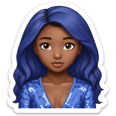 Normani from Fifth Harmony with long dark brown hair, periwinkle sequin outfit sticker