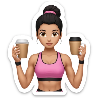 Caramel skinned toned female with a black bun for hair. Her eyes are a coffee color brown and almond shaped. She’s wearing a pink sports bra and showing off her flexed muscular toned biceps. She’s not holding anything in her hands sticker