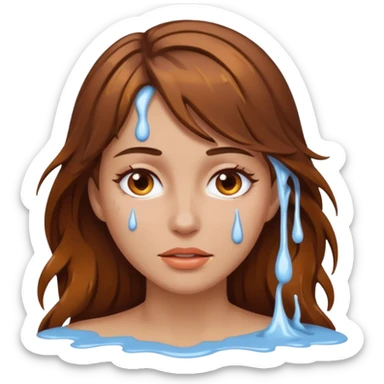 Brown Hair Woman , white paint , drip, face, hot sticker