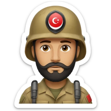 very tired, swarthy, Iraqi soldier in a helmet, helmet without insignia, with a beard sticker