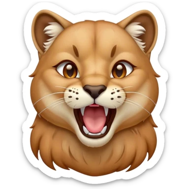 Cinematic Cute Yawning Cougar Portrait Emoji, Head tilted slightly with a dramatic, wide-open yawn, showcasing a soft, sleek tawny Fur with gently drooping ears, round amber eyes barely open in drowsy contentment, Simplified yet irresistibly adorable features, highly detailed, glowing with a soft, cozy glow, high shine, relaxed yet expressive, stylized with a touch of wild whimsy, bright and endearing, soft glowing outline, capturing the essence of a sleepy yet affectionate cougar, so drowsy it feels like it could stretch out of the screen and curl up for a nap! sticker