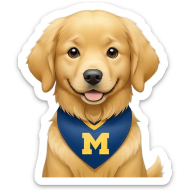 Golden retriever wearing Michigan jersey 22 blue and maize sticker