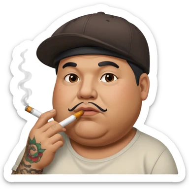 a fat dad with a cap and tattoos, with a cigarette in his mouth sticker