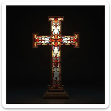 realistic gothic cross, with stained glass, photorealistic style sticker