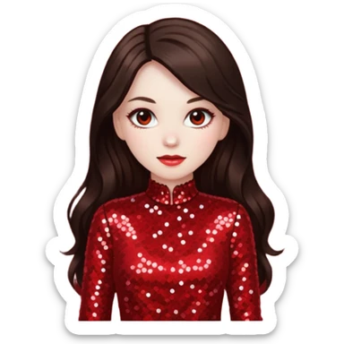 Bride of Dracula with long dark brown hair, red sequin outfit sticker