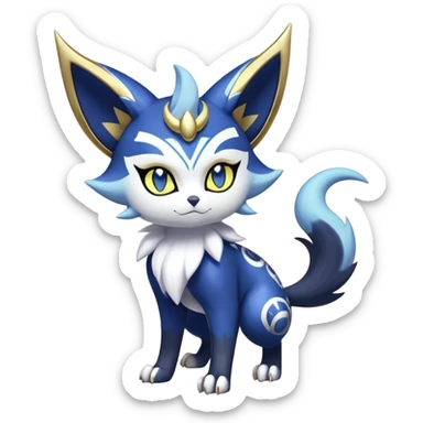 Shiny mExotic Badass Colorfulj Ethereal Royal Mysterious Gothic Meowstic-Zorua-Noibat-Pokémon-Fakémon-hybrid-creature (full body) with pattern-markings with golden eyes sticker