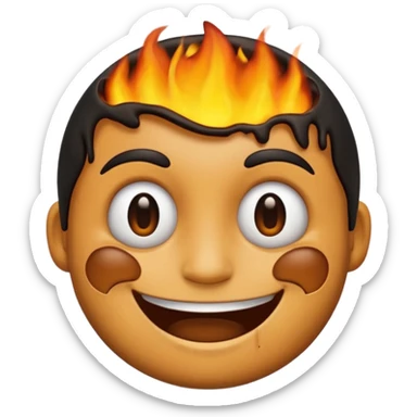 A emoji with half of his face burnt with the emoji having a big grin sticker