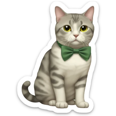 Aesthetic fat British short hair full body cat with sage green bow tie sticker