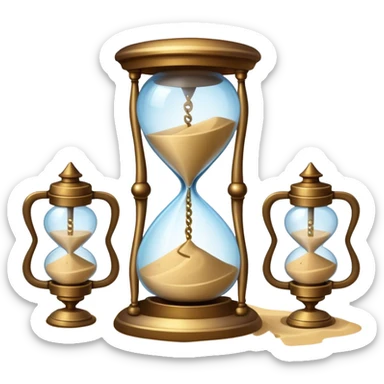 A timekeeping beast with eyes and an hourglass-shaped torso filled with enchanted sand that flows upward instead of down, surrounded by clockwork appendages that tick in rhythm with nearby life forces. sticker