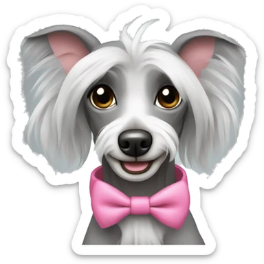 Grey Chinese crested with pink bow sticker
