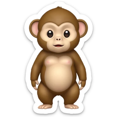 Cute 2.5D shading with fur and dark brown color Graphics. Front View Standing chubby Cute Monkey. For kids. sticker