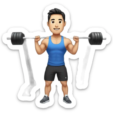 A Korean man in the gym with a pumped-up body sticker