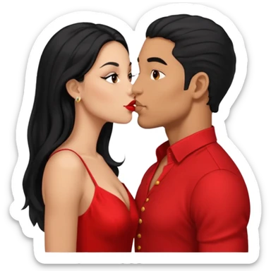 Mulatto bold guy kissing white woman with long black hair and red dress sticker