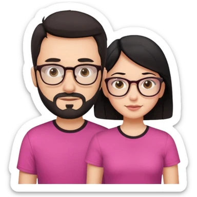 chico con gafas y barba corta moreno al lado una chica pelo negro piel blanca y camiseta rosa ojos marrones sticker