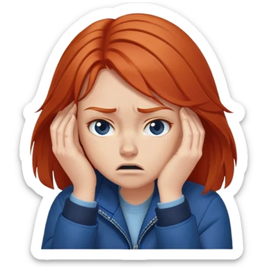 Redhead girl with mid length hair in blue jacket angry facepalm sticker