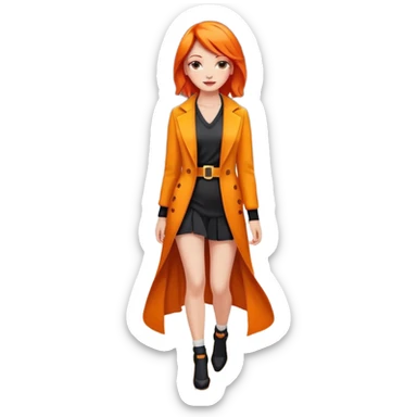 as un mujer de cabbelo anarangado con ropa bonita modelando en una pasarela sticker