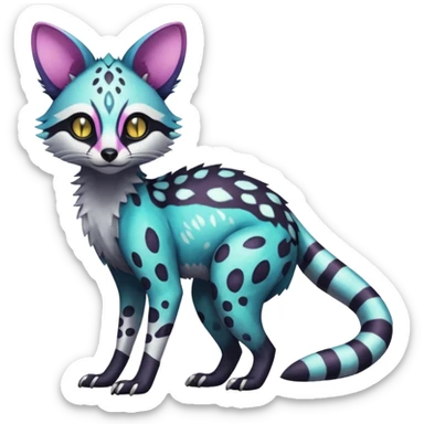 Rare realistic shiny lush exotic cute edgy epic pretty futuristic beautiful handsome gorgeous aesthetic gloomy spooky dark modern colorful vibrant cyber-Genet-Trico-species-Fakemon-hybrid-creature by LiLaiRa, beautiful intricate markings, full body sticker