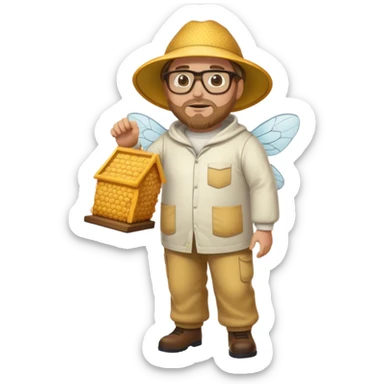 full body plus size bee keeper with light brown hair a goatee wearing glasses  sticker