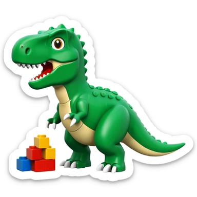 A cute green t-rex building with LEGO bricks sticker