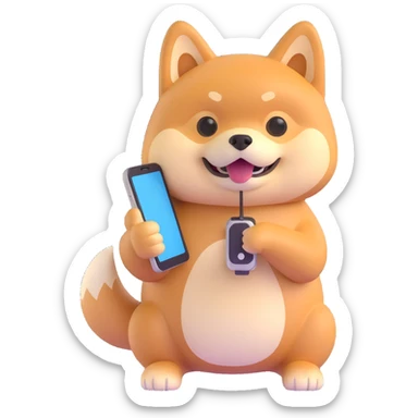 shiba inu holding a phone sticker