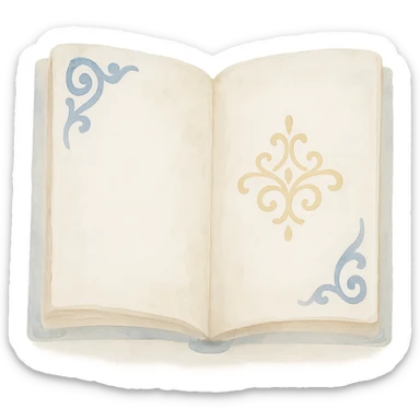 open antique book, dreamy painterly watercolor style, visible brushstrokes, sapphire blue and gold filigree book style sticker
