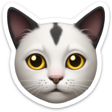 Cat with clear white face, little black spot like mustache under nose, pink ears, and forehead and under ears the fur is black, yellow eyes, no stripes sticker