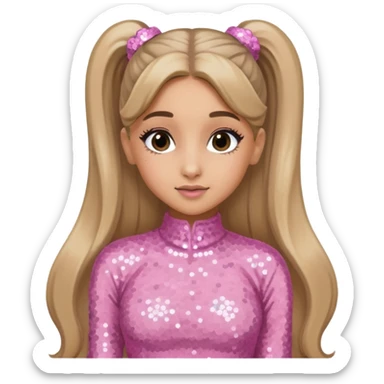 Ariana Grande with long dark blonde ponytail hair, light pink sequin outfit sticker