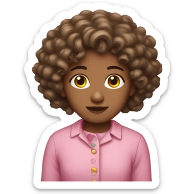 Let it be a girl with curly hair and brown eyes, a little yellow and dressed in pink. sticker