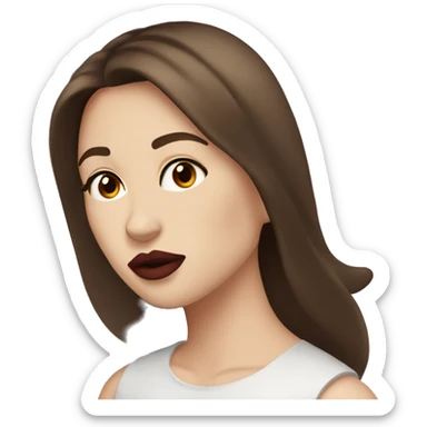 women with brown hair, fair skin, dark red lips, straight hair, brown eyes giving an air kiss sticker