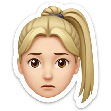 A woman with a ponytail tilting her head and wearing a dissatisfied expression. sticker