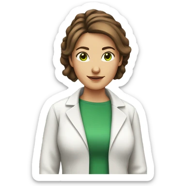 Female scientist with brown hair in a bun and green eyes without glasses sticker