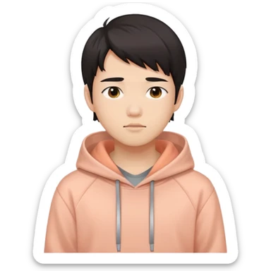 Dark hair asia boys wearing light peach hoodies sticker