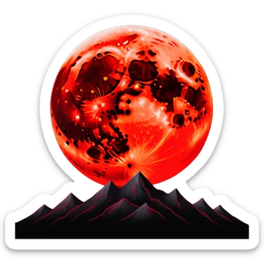 Edgy Black night sky with big Red vibrant neon-crimson-blood-moon Aesthetic scene scenery full picture  sticker