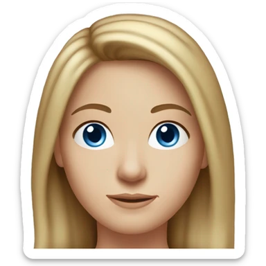 A head and shoulders shot of a 38 year old White woman, with long brown hair,   with blue eyes wearing a t-shirt. sticker