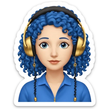 blue haired earringed heaphone wearing middle aged woman very very curly long haired sticker