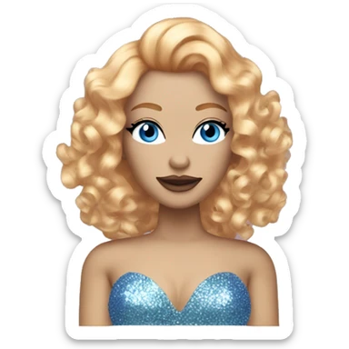 drag queen with pale skin and ginger red beard and curly blonde highlighted hair with a sparkly top and light chest hair and blue eyes  sticker