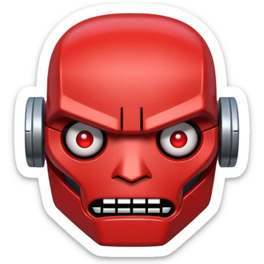 Create a pixel-grid robot face emotion displayed on a dark background composed of a strict 32×32 square grid. . Create emotion "Angry" sticker