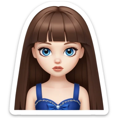 pretty bratz baddie, pale skin, bangs long straight brown hair, dark blueen eyes sticker