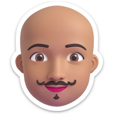 Oxumarê as a very happy smiling 37-year-old bald Black man with smooth oval head, indigenous facial features, mustache with goatee (no hair on sides of face), contour from chin to lips, and a beauty mark on left side below lip, Memoji style sticker