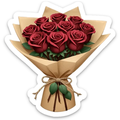 Bouquet of the darkest really dark brown roses in a paper package sticker